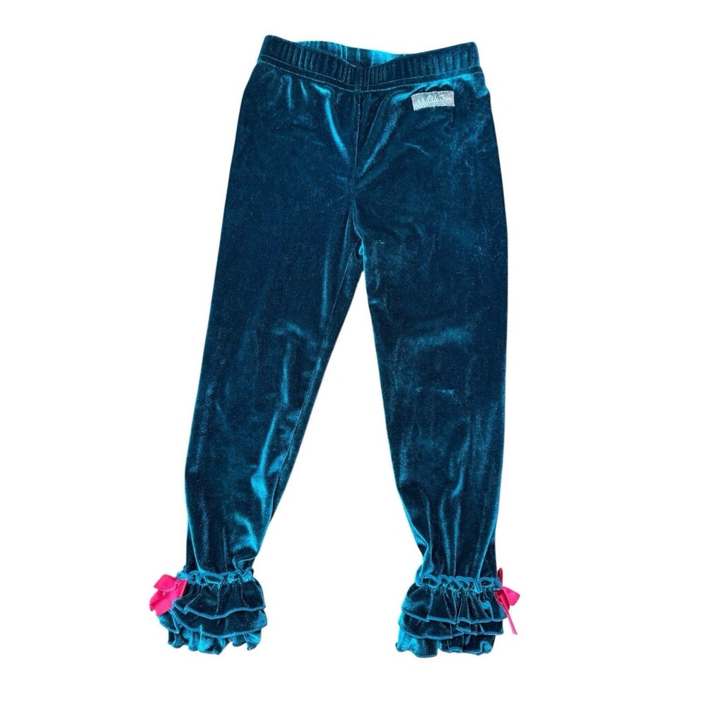 Matilda Jane Pants Girls 4 Green Velvet Ruffle Flare Elastic Waist Bell Bottom